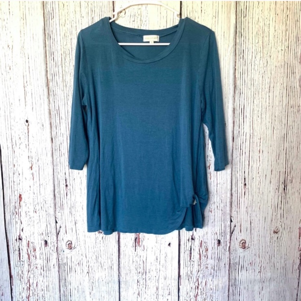 Simply Southern Twist Front Top Shirt Blue Sm 3/4